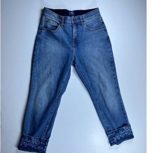 Jag Denim - Jag Carter Girlfriend Jeans Womens 8/26 Medium Wash Floral Embroidered Cuff Blue